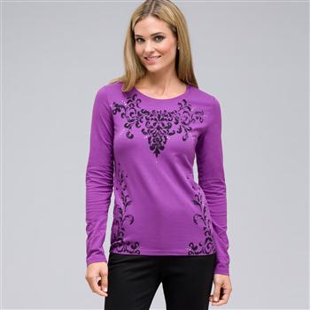 Long Sleeve Crew Neck Top, Meadow Violet Multi, large
