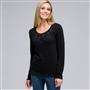 Long Sleeve Appliqued Crew Neck, Black, small