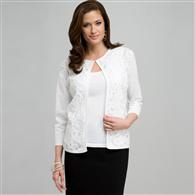 Crew Neck Cardigan, White, medium