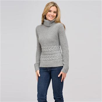 Wool Blend Turtle Neck Sweater, Grey Heather, large