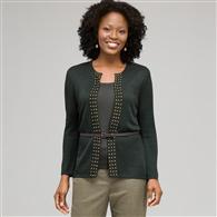 Belted Cardigan With Studs, Laurel, medium