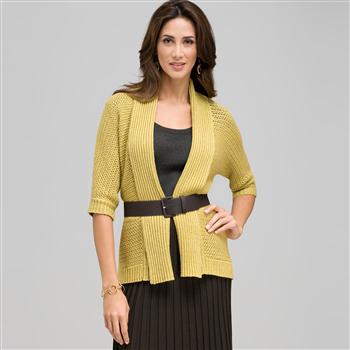 Novelty Stitch Belted Cardigan, Fennel, large