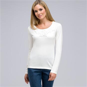 Long Sleeve Appliqued Crew Neck, Sugar, large