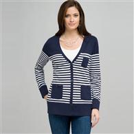 Navy and White Striped Cardigan, swiss navy & white, medium