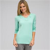 Long Sleeve V-Neck Top, Icy Mint, medium