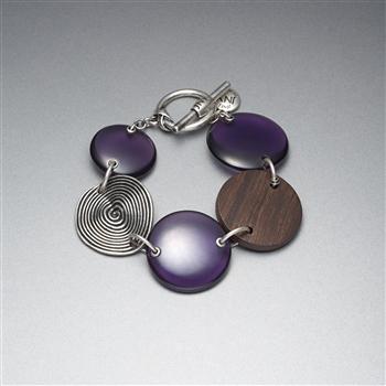 Silver and Purple Button Bracelet, , large