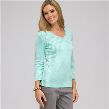 3/4 Sleeve V-Neck Top, Icy Mint Multi, large