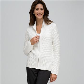 Textured Zip Front Cardigan, , large